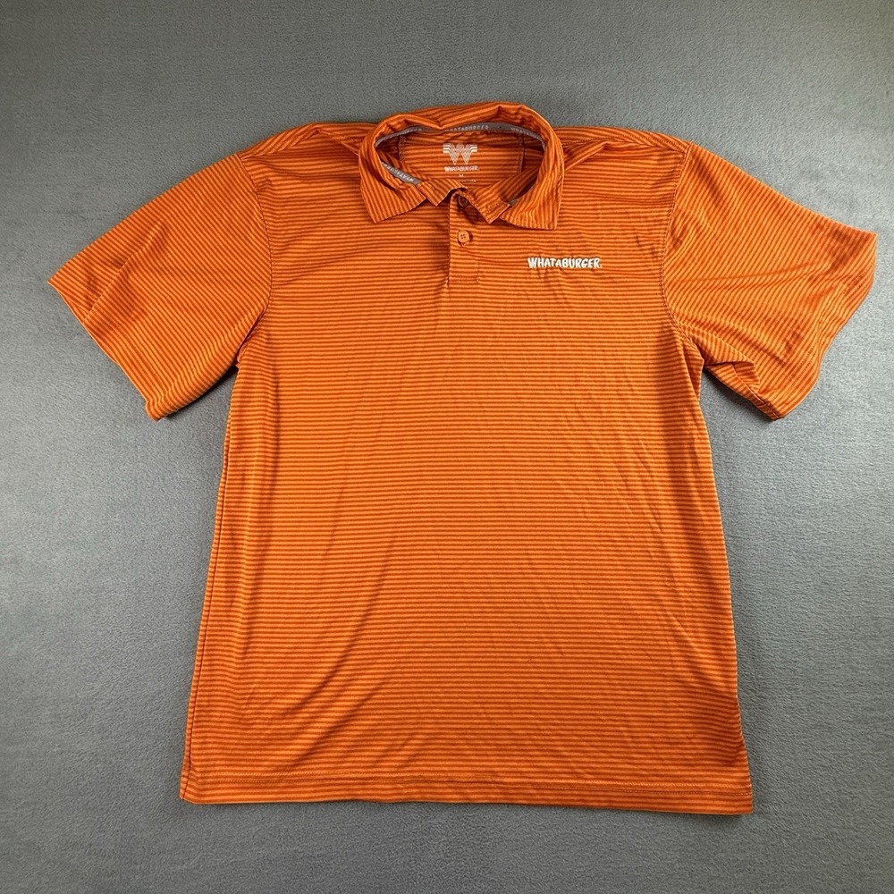 Whataburger‎ Adult Size Medium Orange Striped Polo Shirt Employee Uniform